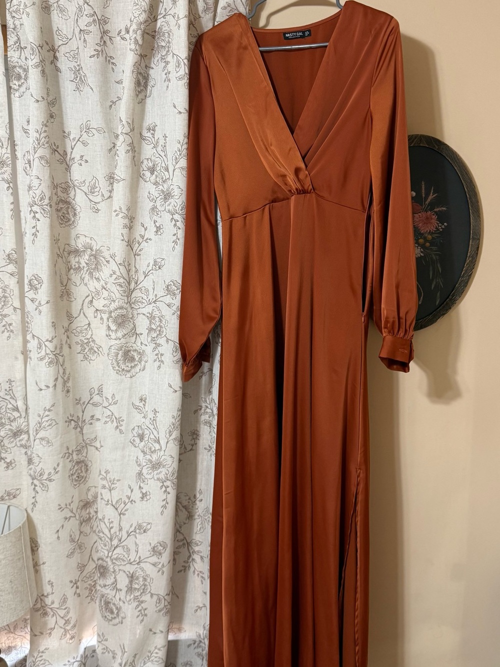 Nasty Gal Rust Satin Wrap Maxi Dress
